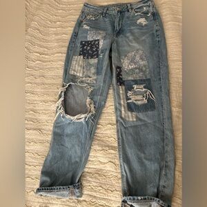 American Eagle Distressed Patchwork Mom Jeans